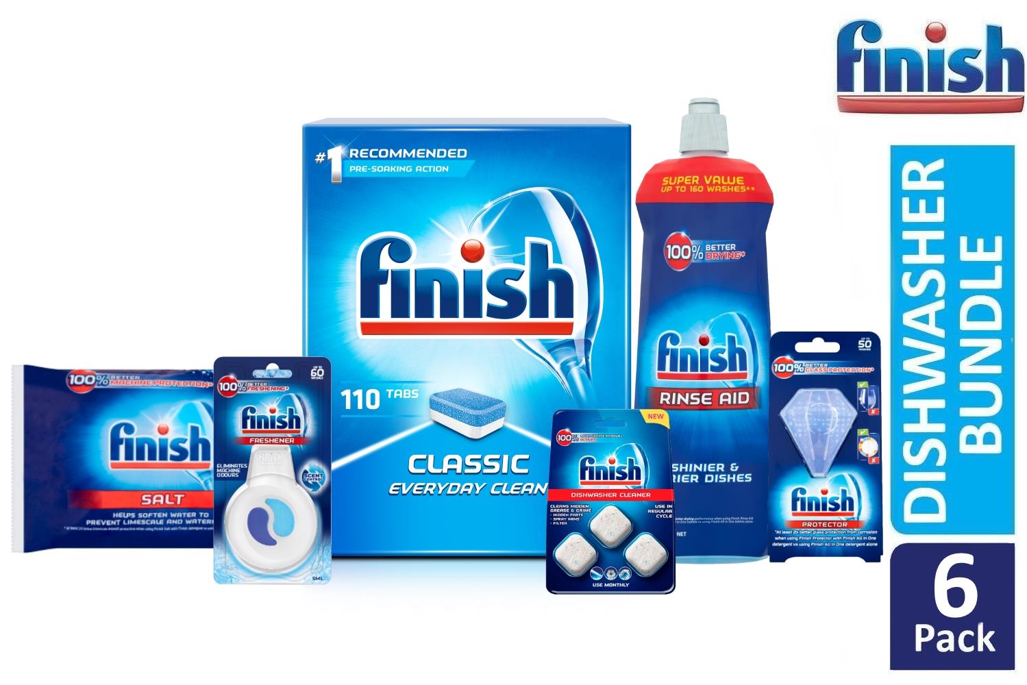 Finish Dishwasher Bundle 110 Tablets Cleaner Salt Rinse Aid Dishwasher