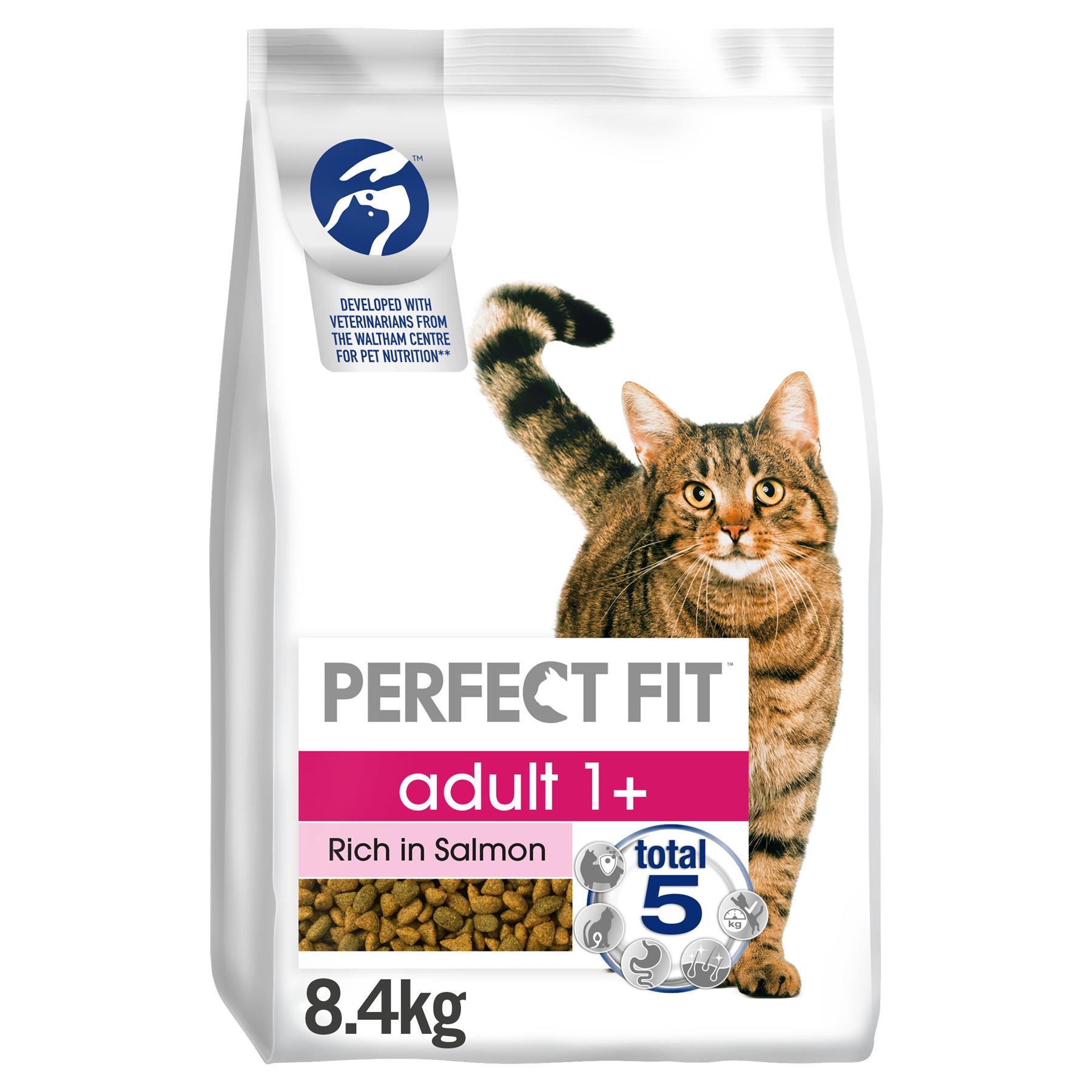 8.4kg Perfect Fit 1+ Adult Complete Dry Cat Food Salmon Cat Biscuits (3 x 2.8kg) 4008429090462