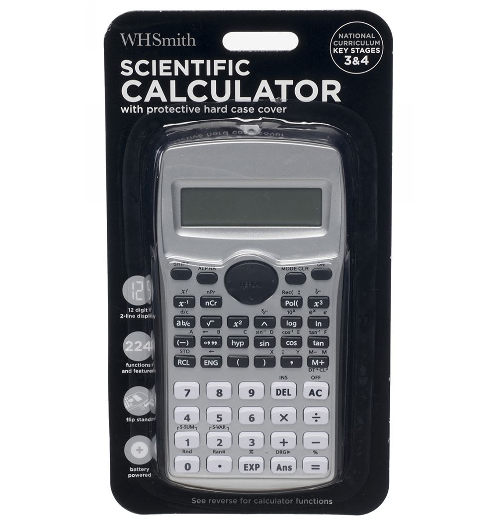 WHSmith Silver Scientific Calculator Battery Powered Over 224 Features