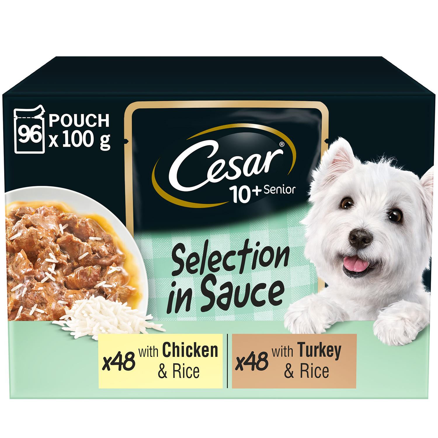 96 x 100g Cesar Luxury Senior 10+ Wet Dog Food Pouches Mixed Selection