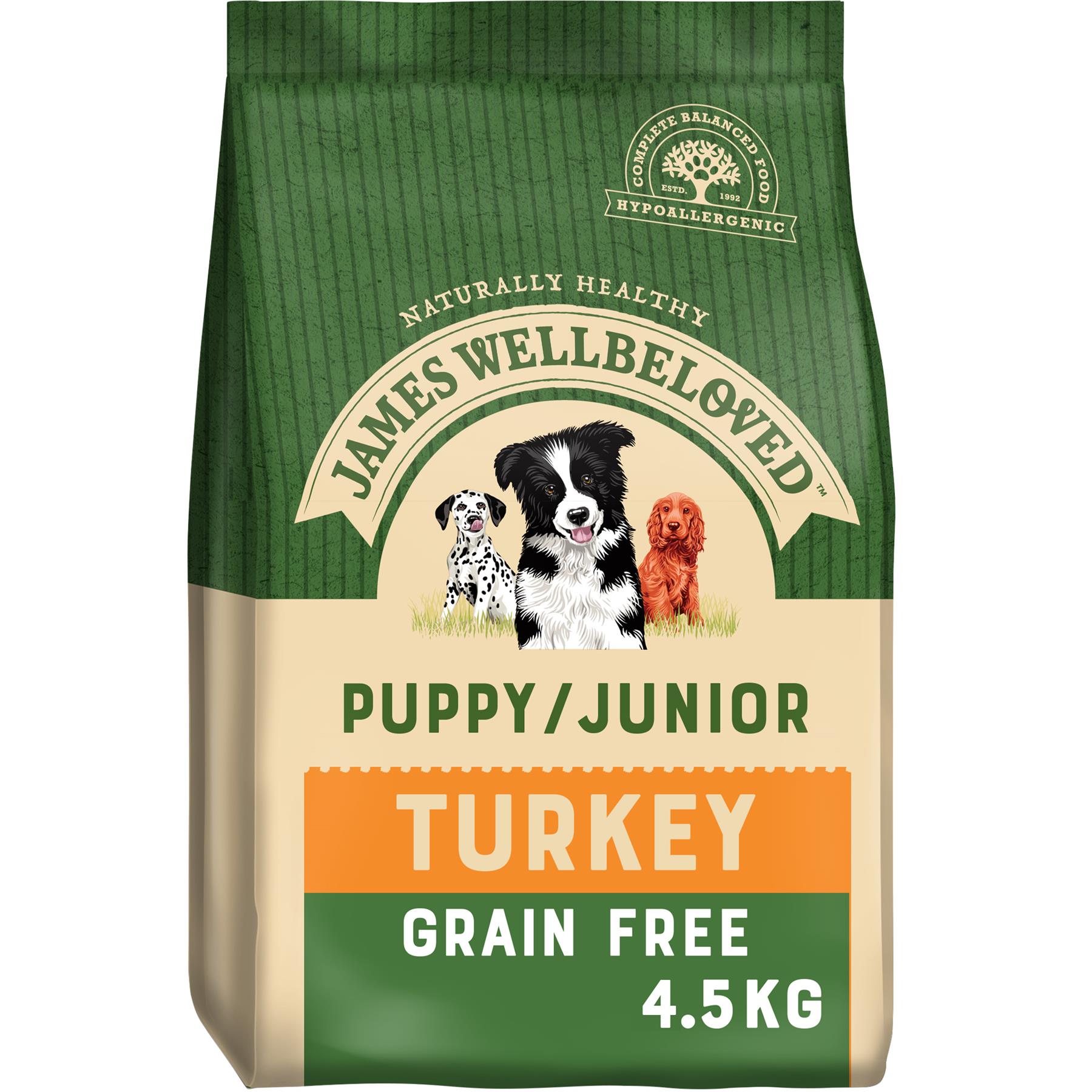 4.5kg James Wellbeloved Puppy/Junior Dry Dog Food Grain Free Turkey (3