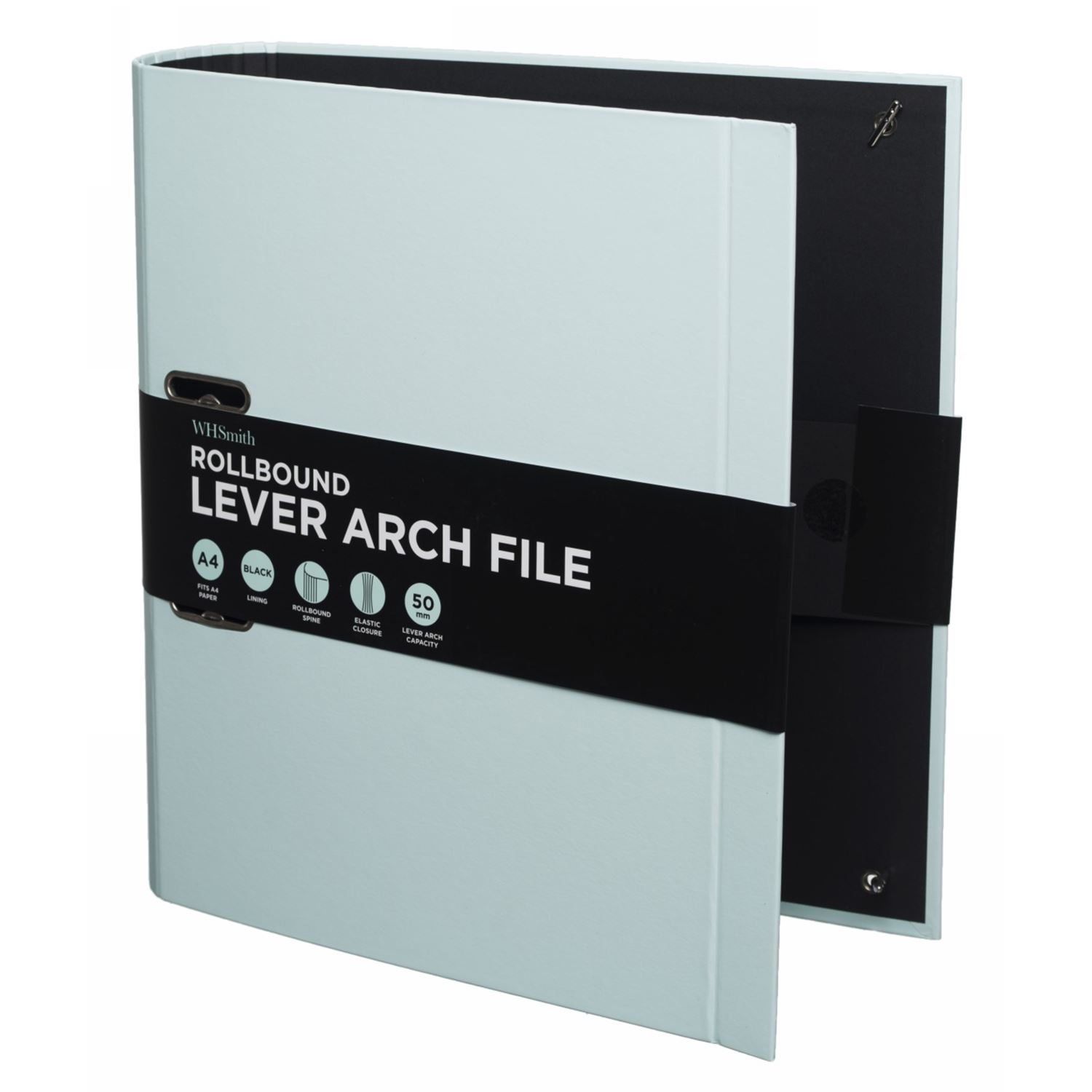 2 x WHSmith Pastel Mint Rollbound A4 Lever Arch File 50mm Black Elastic