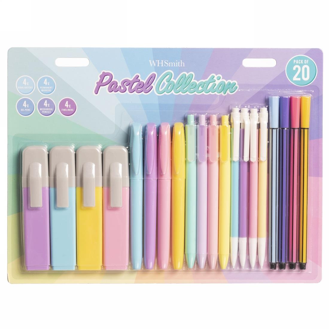 WHSmith 20 Piece Writing Collection Pastel Colours Pen Set Assorted Ink