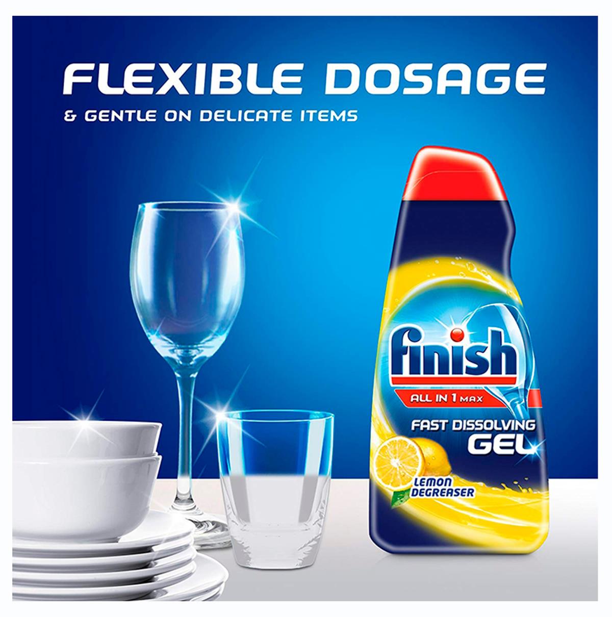 Finish All In One Max Dishwasher Degreaser Fast Dissolving Gel Lemon