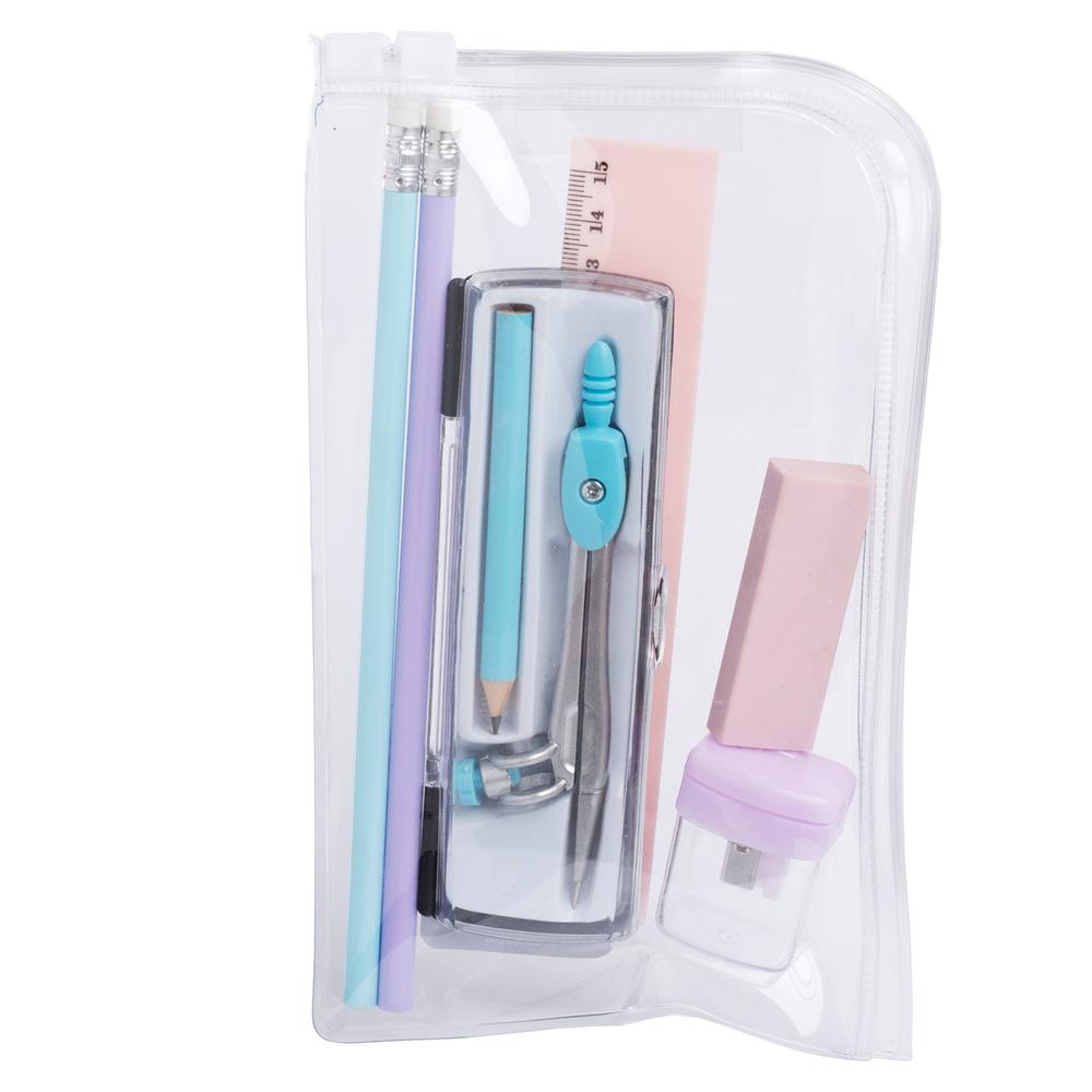WHSmith Pastel Stationery Pouch Contains Pencils Ruler Sharpener Eraser