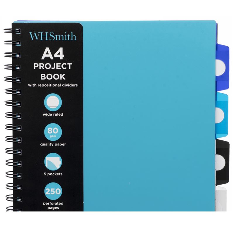 WHSmith Blue A4 Wide Ruled Project Notebook 250 White Pages Wiro Bound 5013872056667 eBay