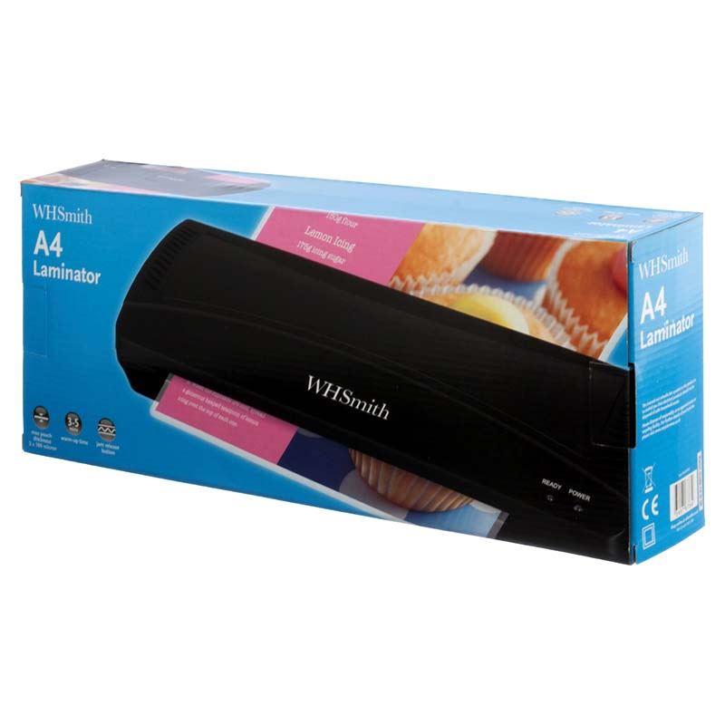 WHSmith A4 Laminator Smart Black With Maximum Pouch Thickness 2x100