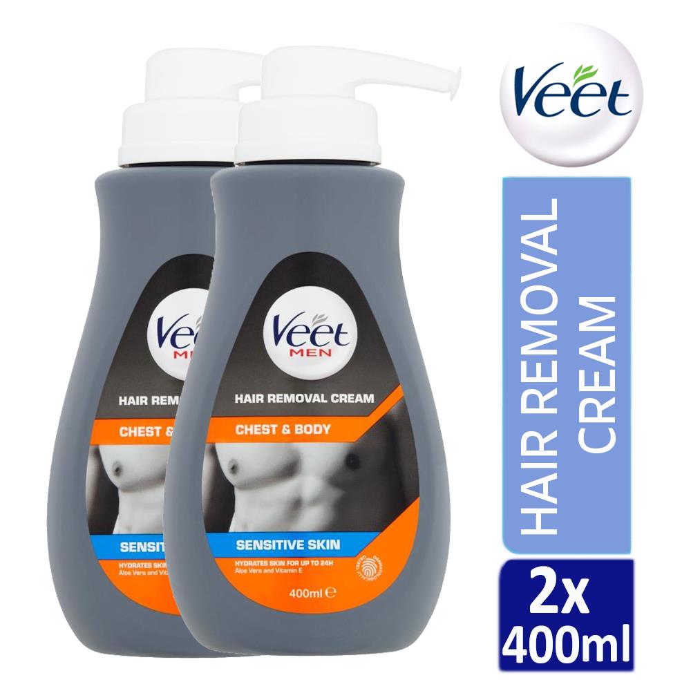 2 X Veet Men Hair Removal Cream Pump 400ml For Sensitive Skin With