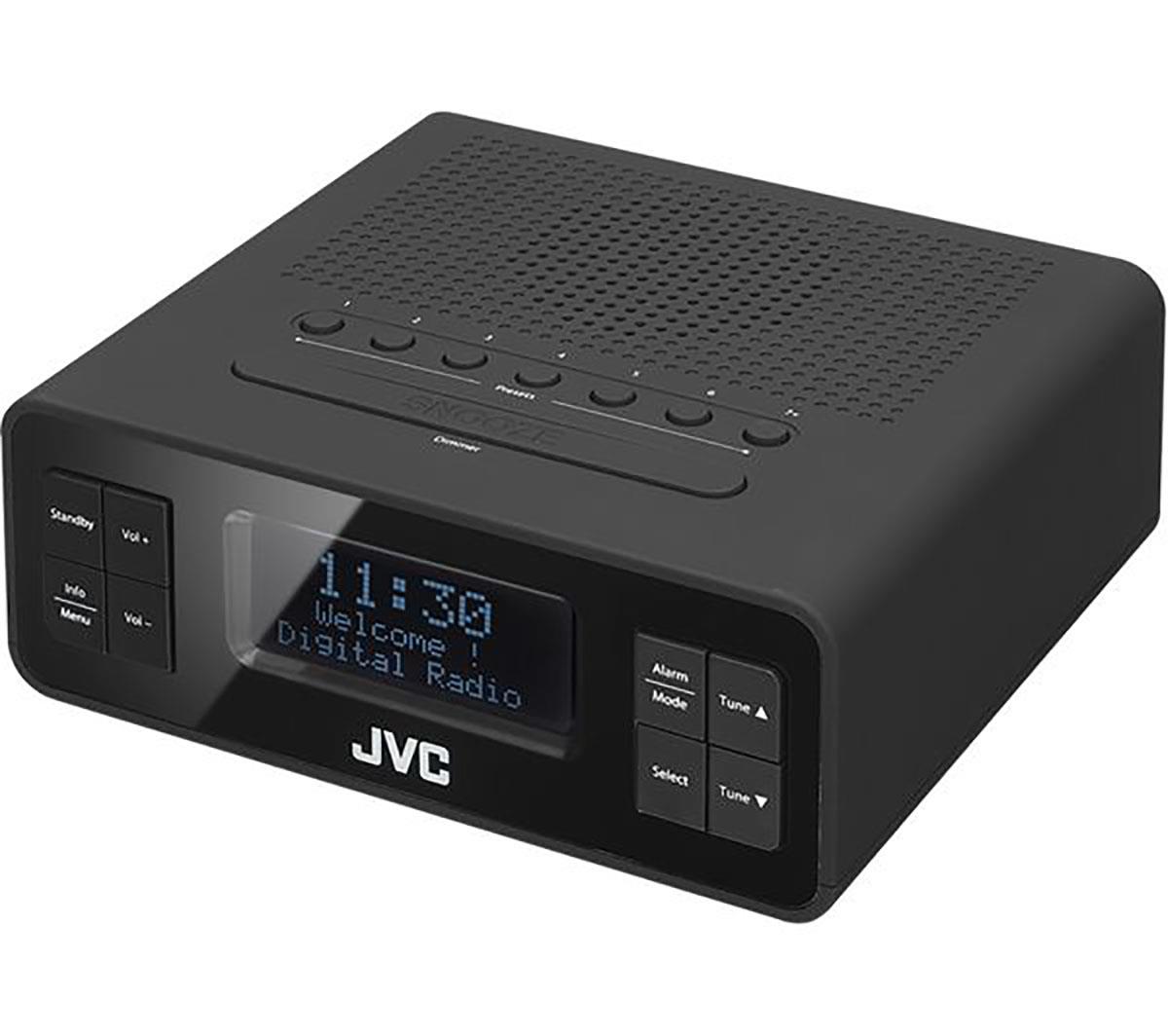 JVC RAD38B DAB Clock Radio Black With 20 Presets & Dual Alarm Unit