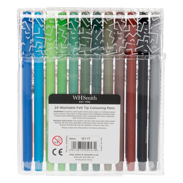 WHSmith Felt Tip Colouring Pens Multi Ink Super Washable Ink Pack of 24 5013872050474 eBay