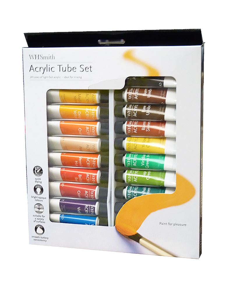 WHSmith Acrylic Colour Paints Tube Set With Highquality Pigments Pack Of 24 30029866 eBay