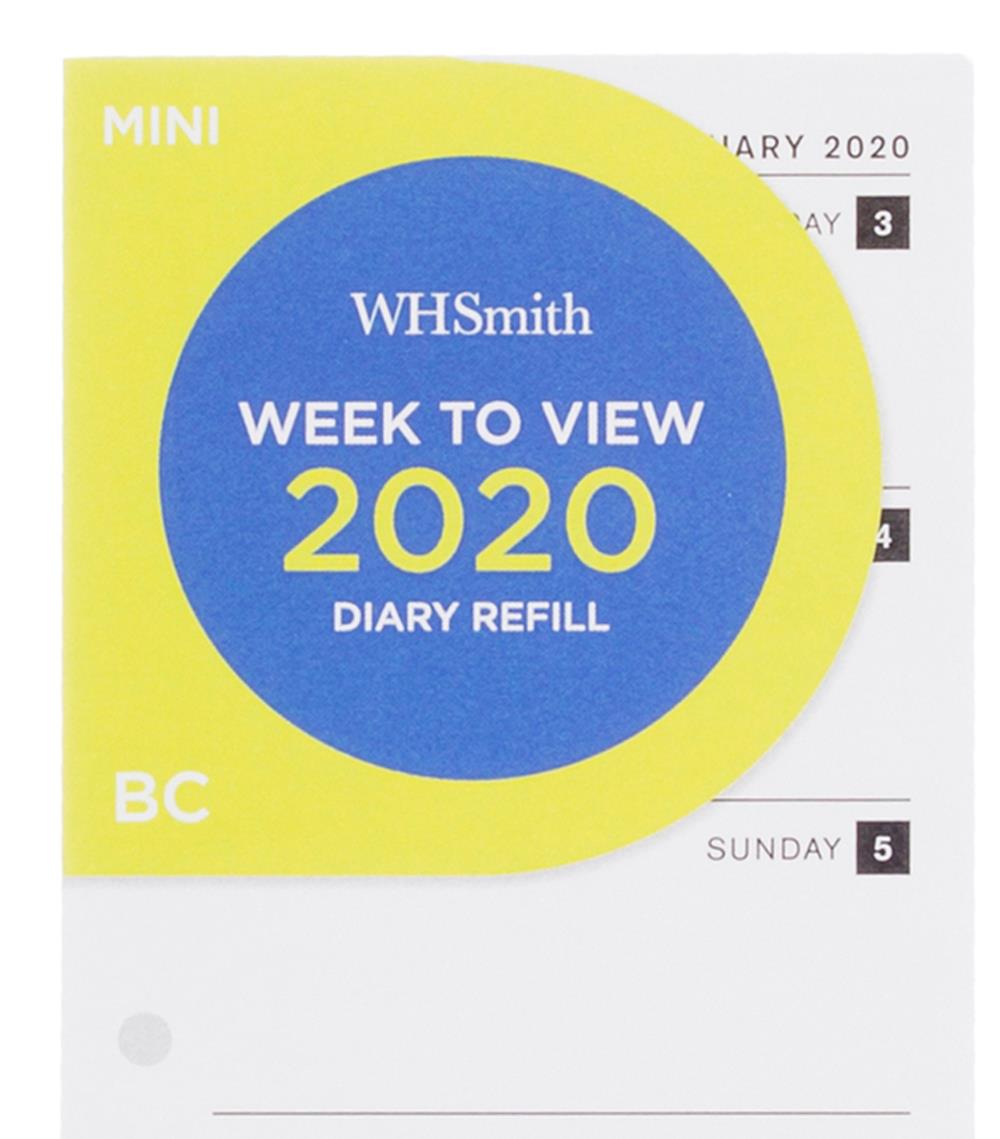 WHSmith 2020 Mini Diary Refill Week to View With Holidays & Notable