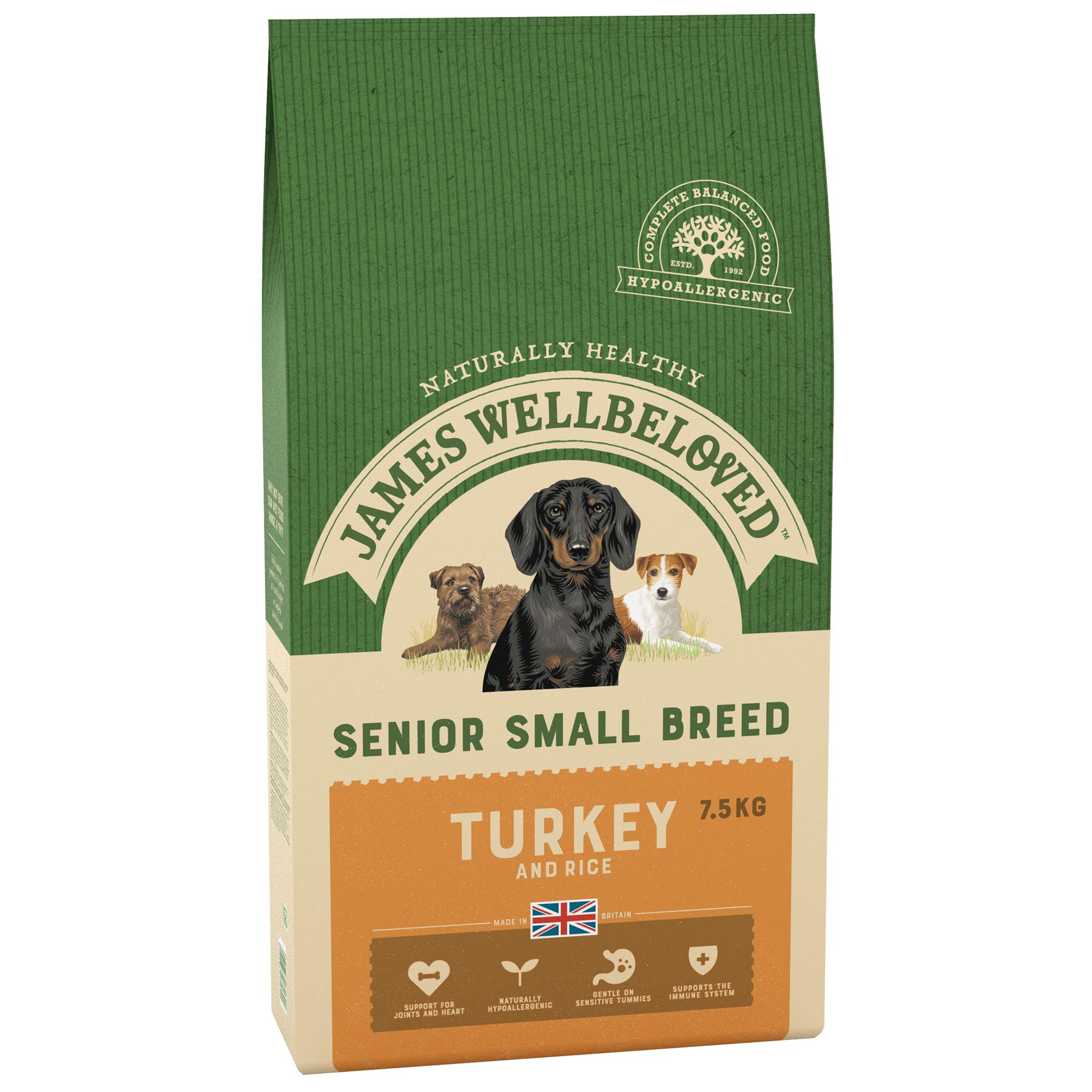 7.5kg James Wellbeloved Senior Small Breed Complete Dry Dog Food Turkey
