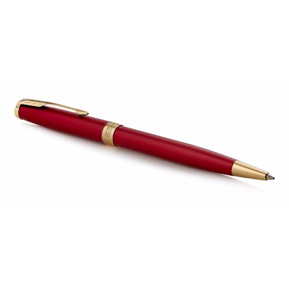 Parker Red Lacquer Ballpoint Pen With Gold Trim Medium Nib Black