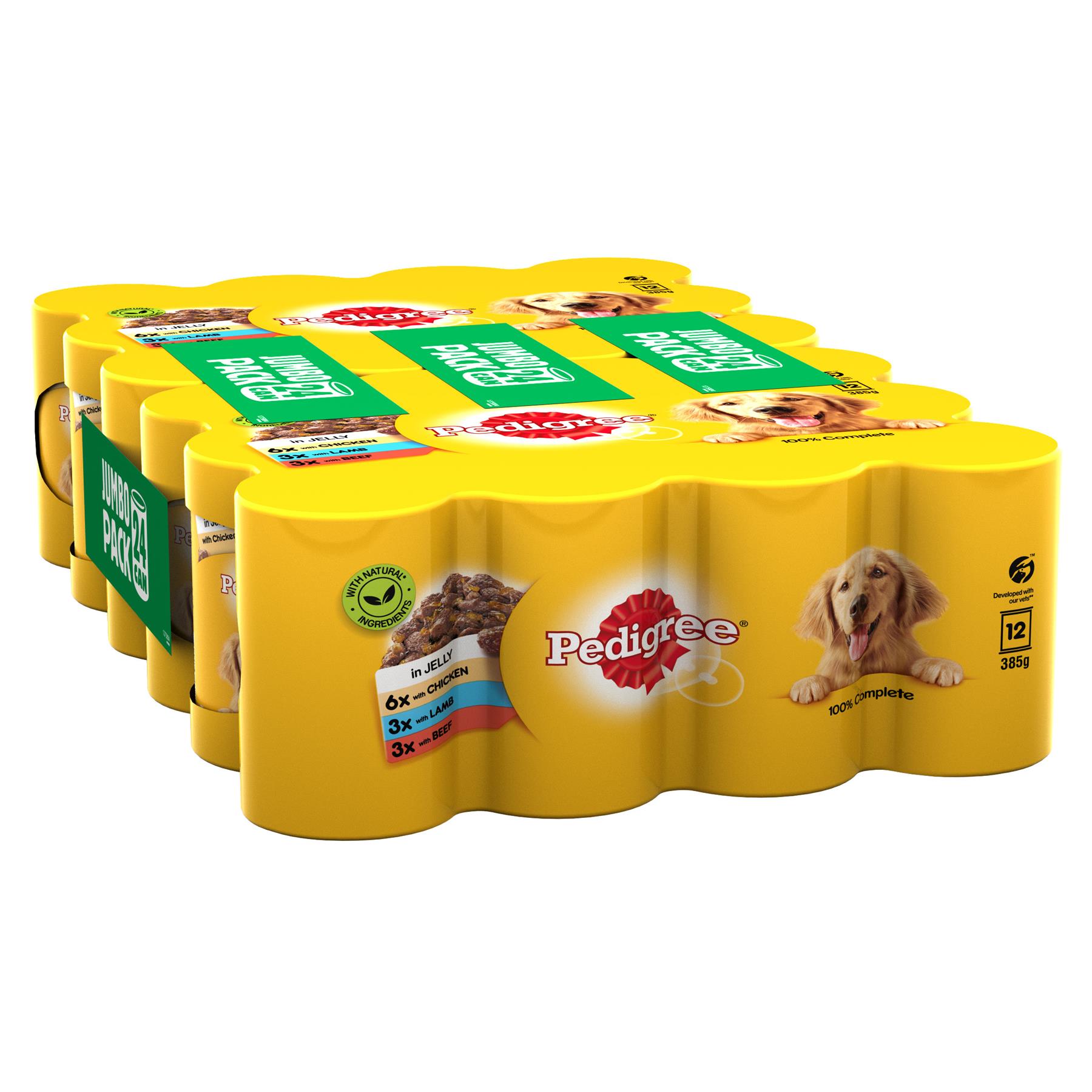 24 x 385g Pedigree Adult Wet Dog Food Tins Mixed Selection in Jelly