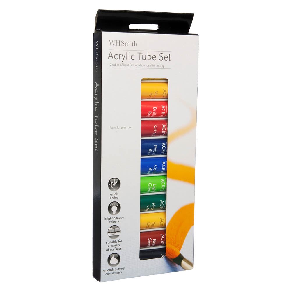 WHSmith Acrylic Paints 12ml Assorted Colours LightFast Quick Drying Pack Of 12 34490365 eBay