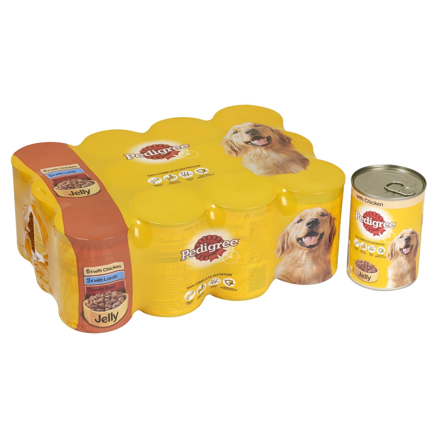 24 x 385g Pedigree Adult Wet Dog Food Tins Mixed Selection in Jelly