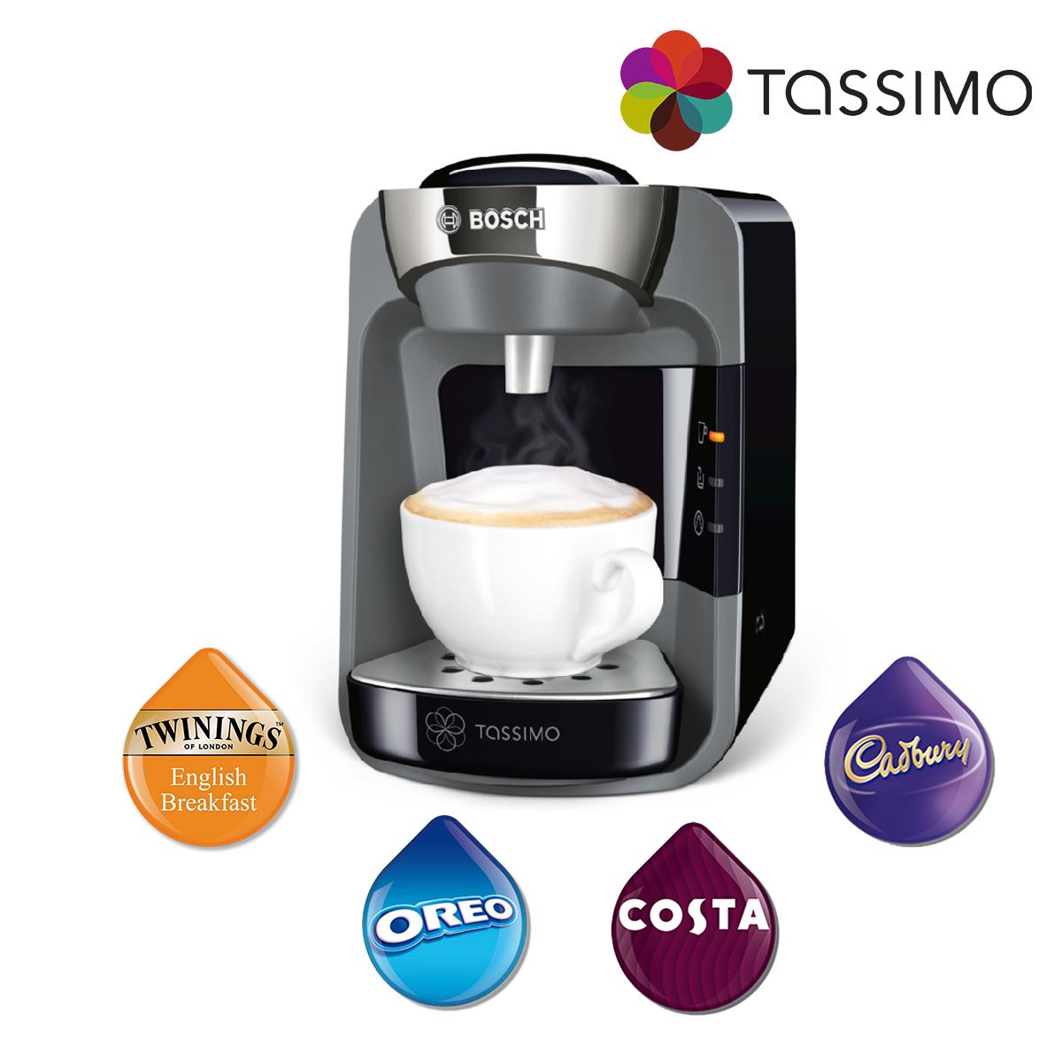 Tassimo Suny TAS3202GB Costa Coffee Machine Hot Drinks 1300W Black 0.8L