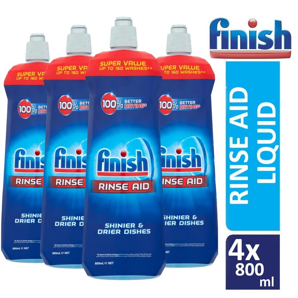 4 x Finish Rinse Aid Liquid Dishwasher Cleaner Shinier & Drier Dishes 800ml 5011417552926 eBay