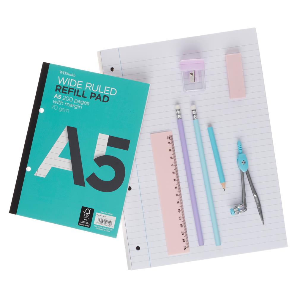 WHSmith Pastel Stationery Pouch Contains Pencils Ruler Sharpener Eraser
