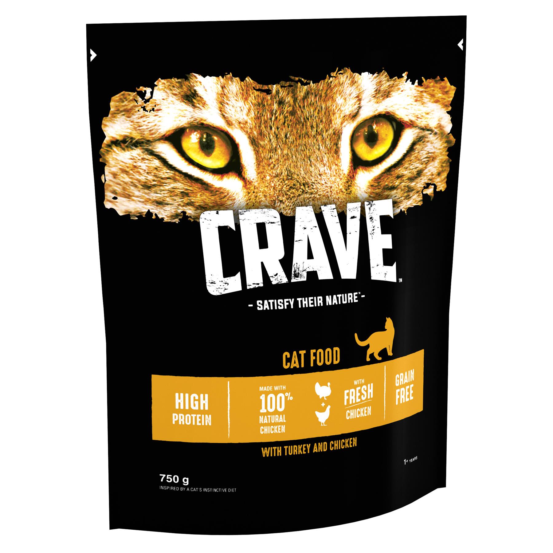 3kg Crave Grain Free Adult Dry Cat Food Turkey & Chicken (4x750g