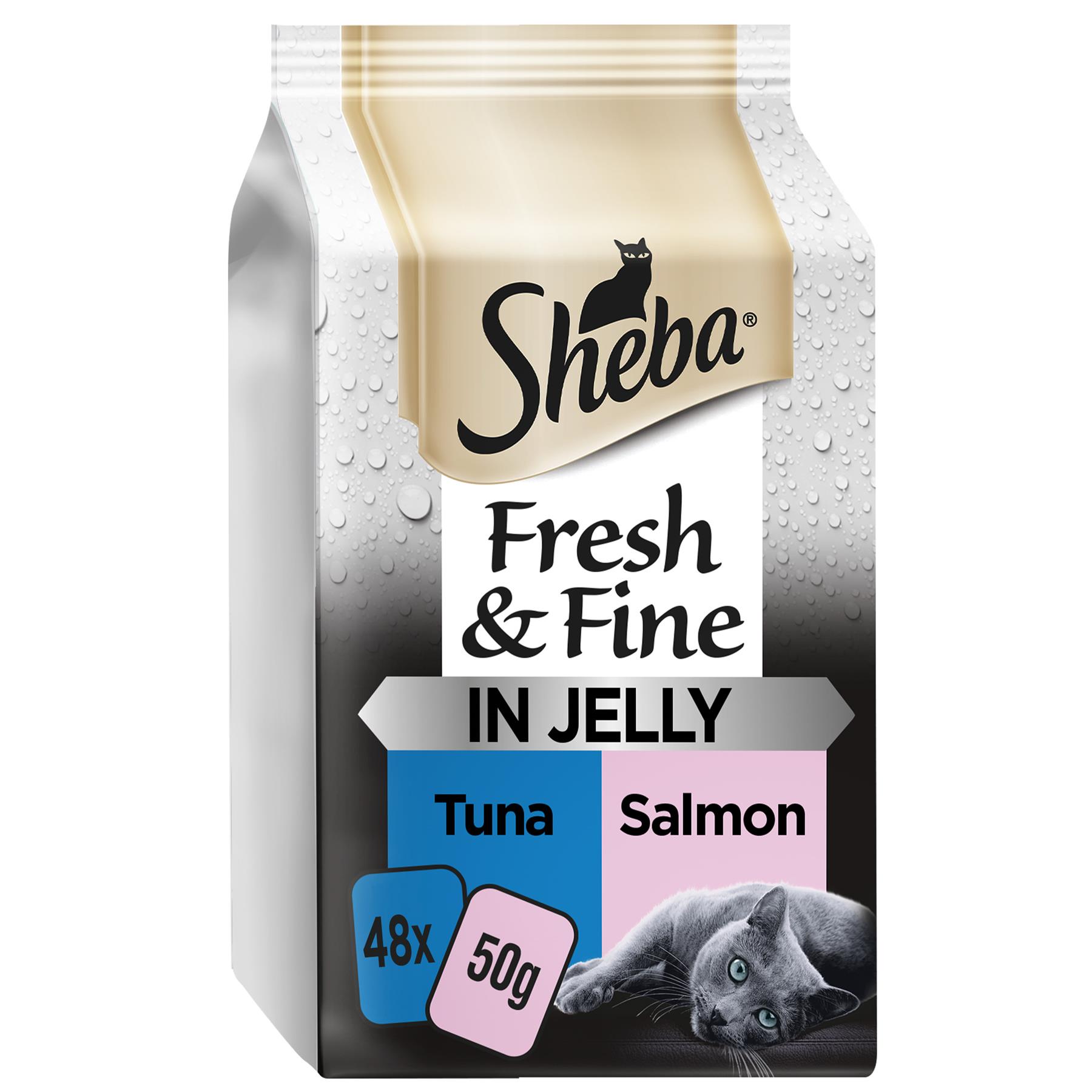 48 x Sheba Fresh & Fine Cat Pouches Wet Food Fish Collection In Jelly
