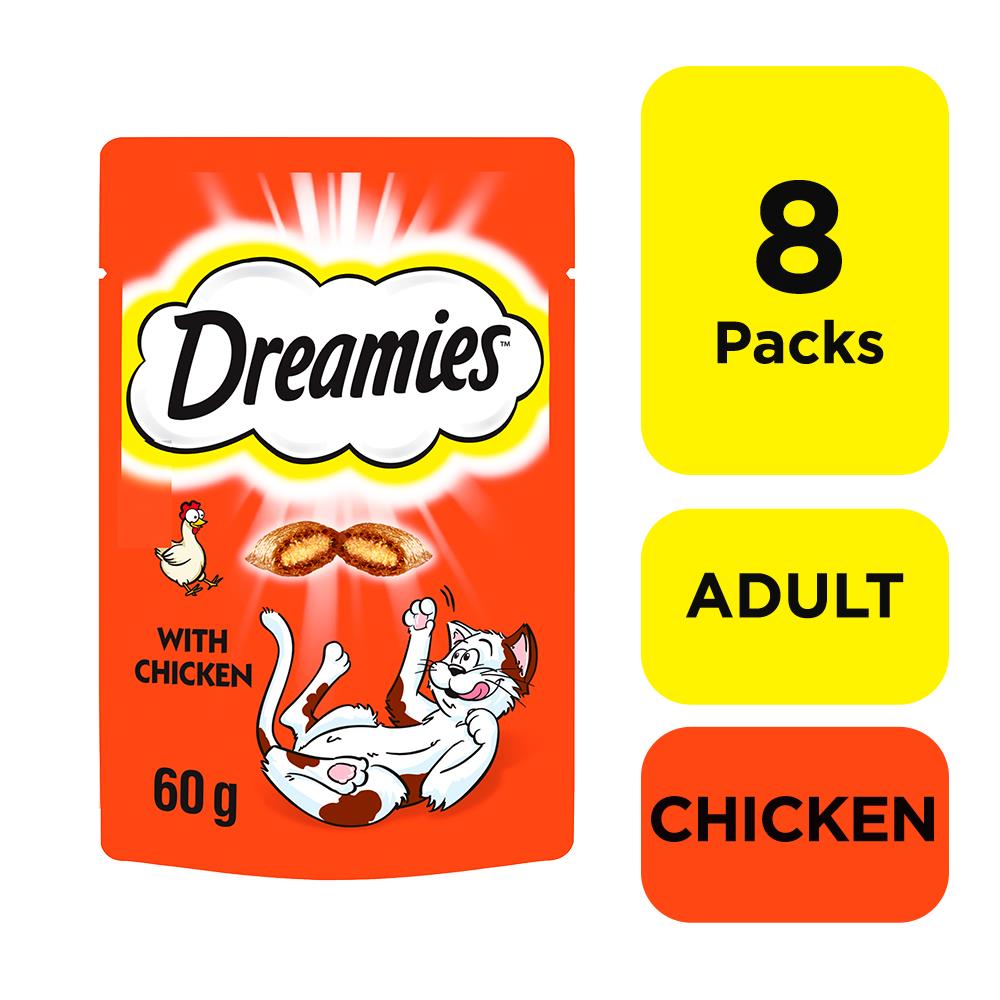 8 x 60g Dreamies Adult 1+ Cat Treats with Chicken Cat Biscuits (480g