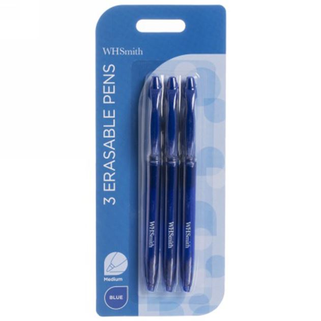 WHSmith Blue Erasable Pens Blue Ink With Medium Nibs No Chemicals Pack