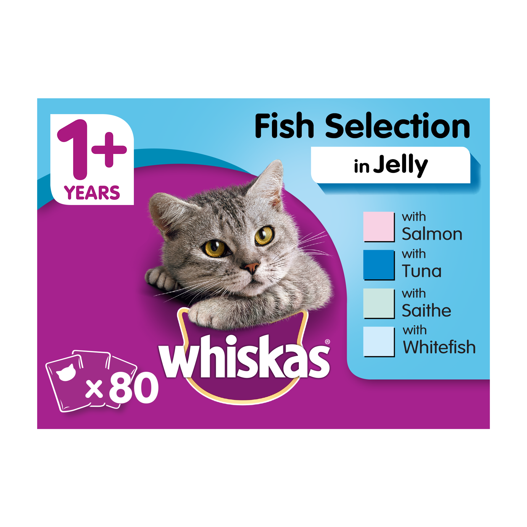 80 x 100g whiskas wet cat food pouches poultry fish meaty in jelly or gravy image 12