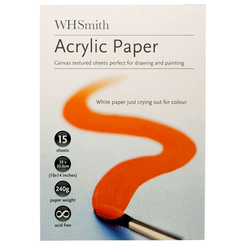 WHSmith A4 Acrylic Paper Pad 240gsm AcidFree 15 Sheets 10" x 14" 25 x