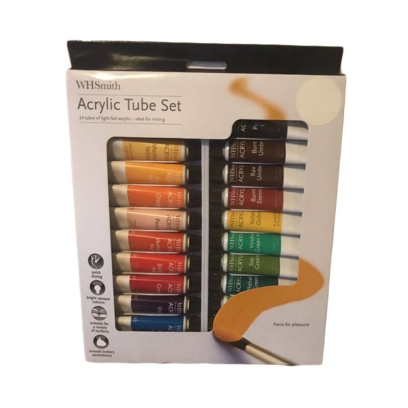WHSmith Acrylic Colour Paints Tube Set With Highquality Pigments Pack Of 24 30029866 eBay