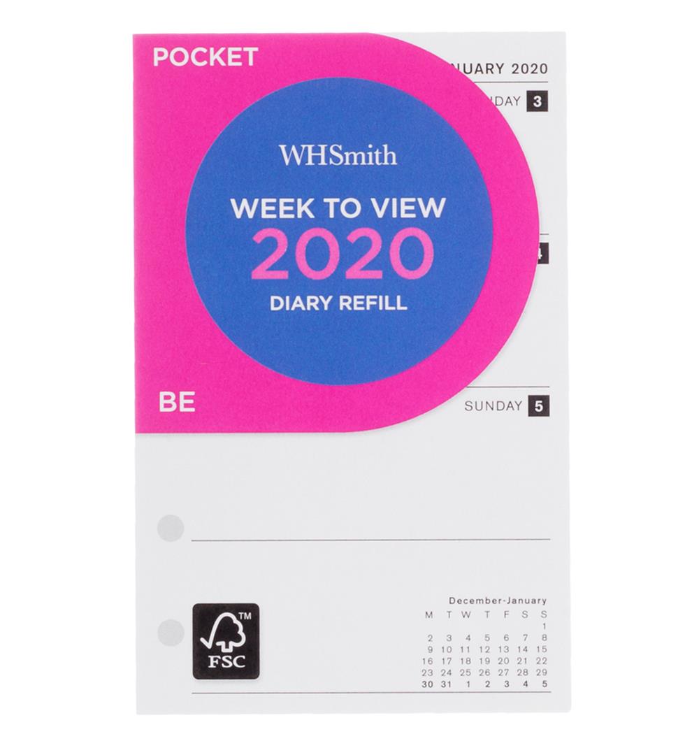 WHSmith 2020 Pocket Diary Refill Week to View With Holidays & Notable