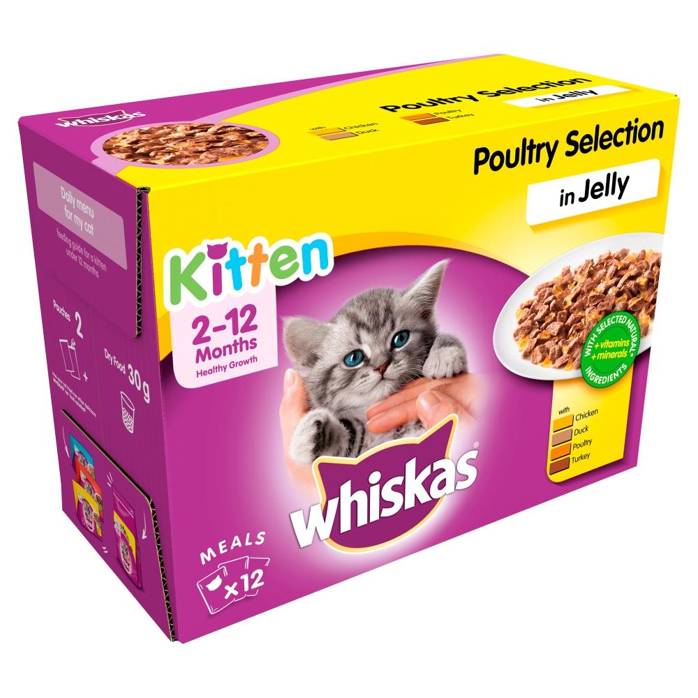 96 x 100g Whiskas 212 Months Kitten Wet Cat Food Pouches Mixed Poultry