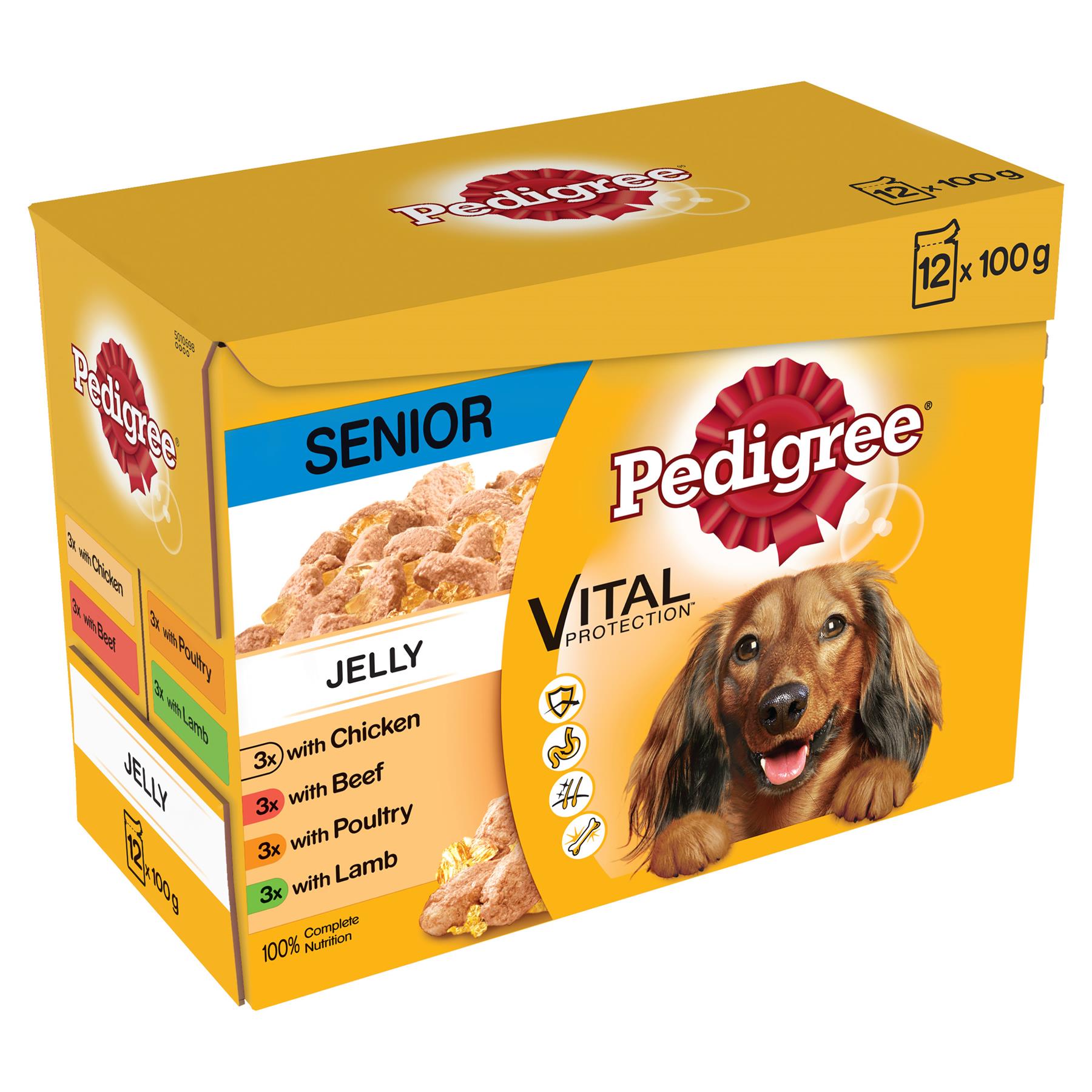 48 x 100g Pedigree Senior Wet Dog Food Pouches Mixed Selection In Jelly