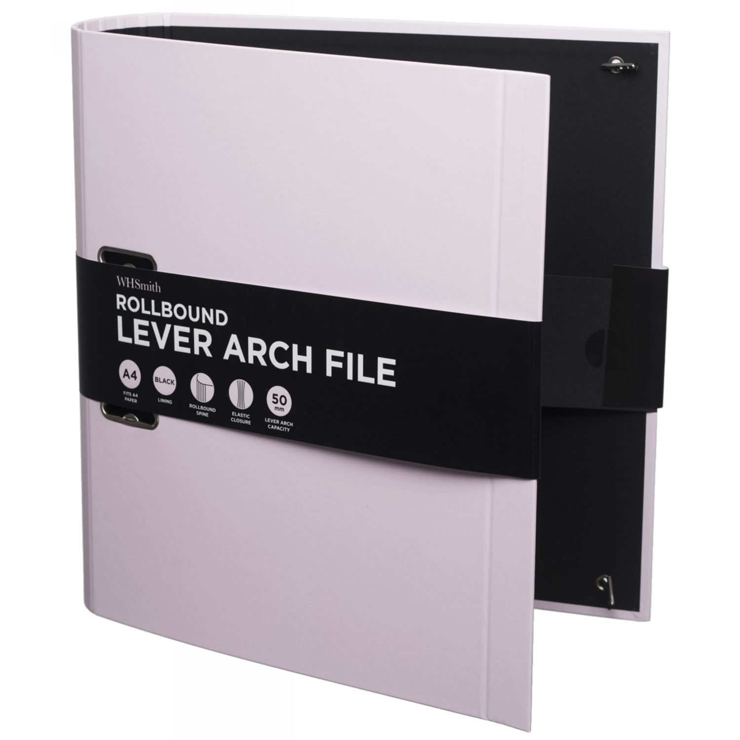 3 x WHSmith Pastel Pink Rollbound A4 Lever Arch File 50mm Black Elastic