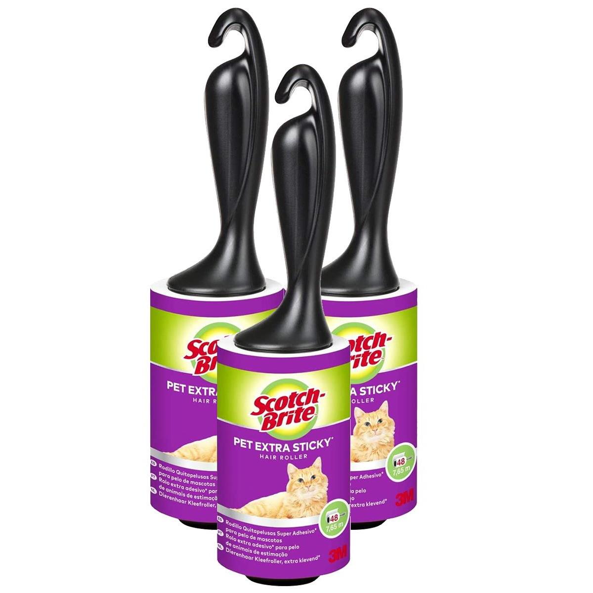 3 x ScotchBrite Pet Extra Sticky Hair Roller Pet Hair Remover 48
