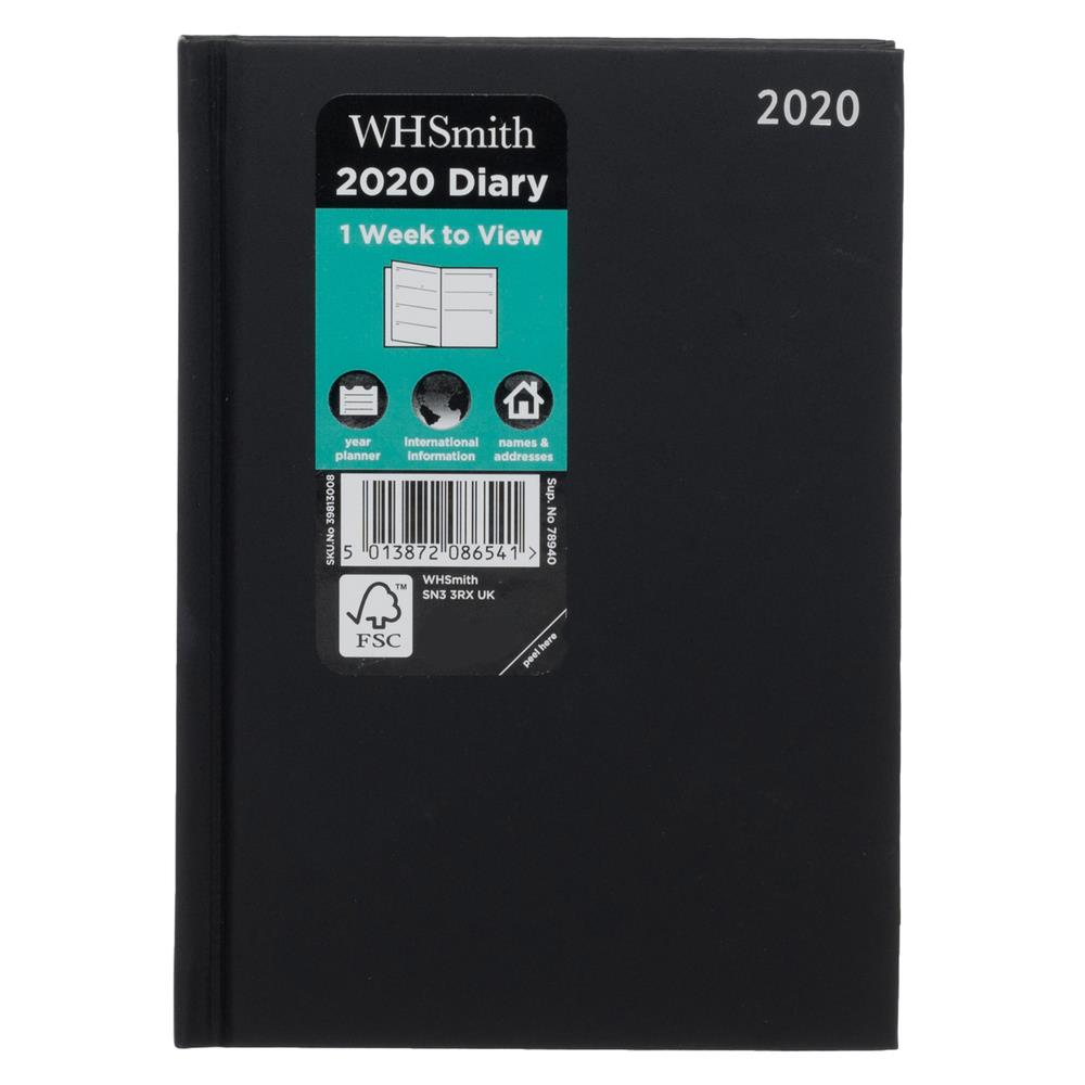 WHSmith Black Week to View 2020 A6 Diary Week to View With Ribbon Page