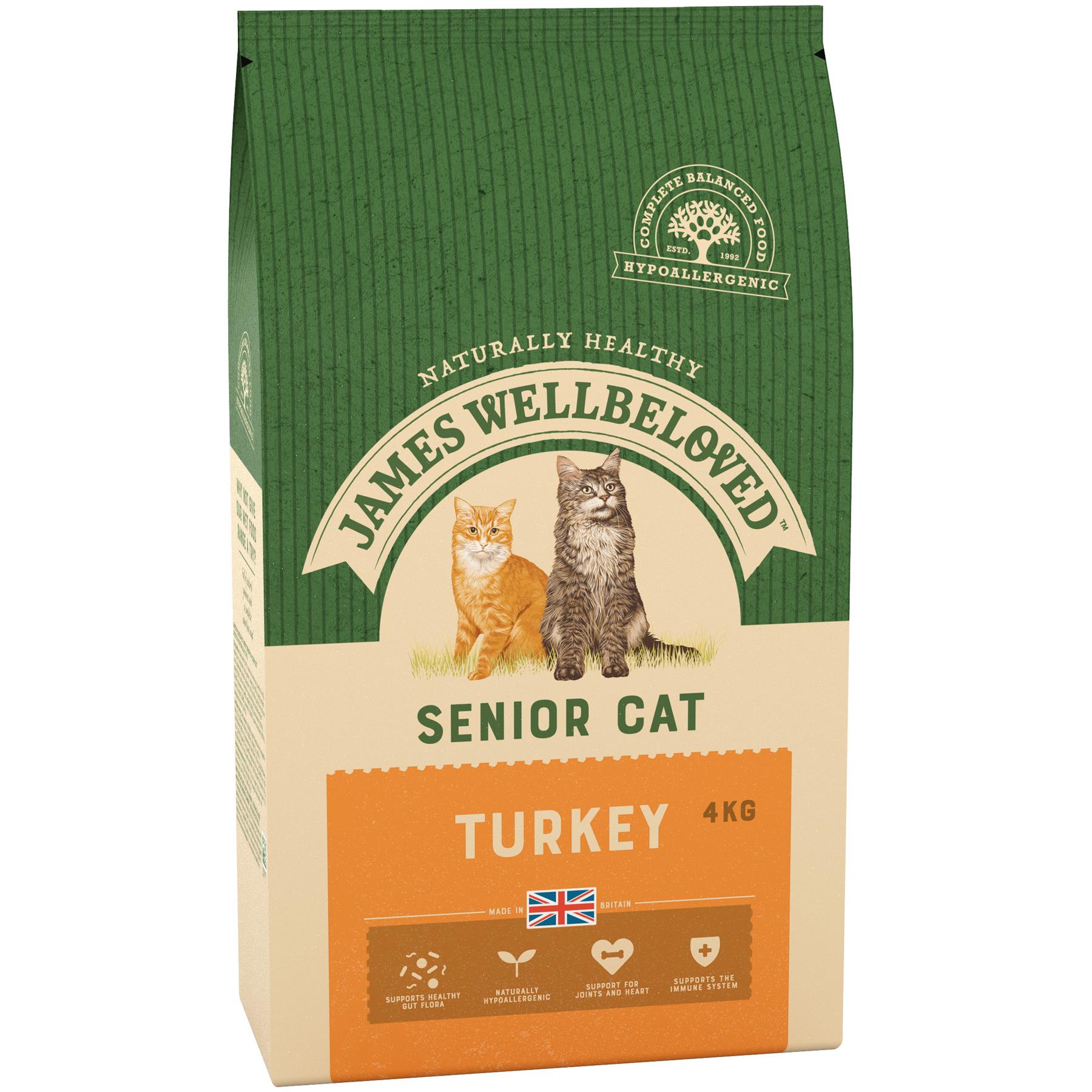 4kg James Wellbeloved Natural Senior Complete Dry Cat Food Biscuits Turkey &Rice 5025838006258