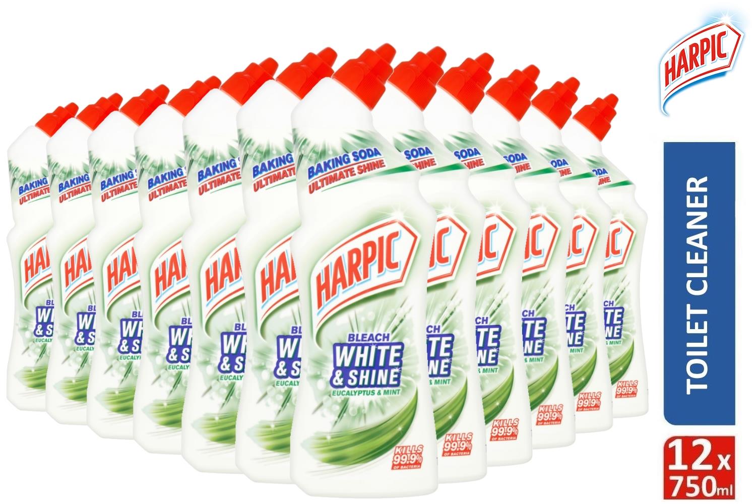 12 x Harpic Bleach White & Shine Toilet Cleaner 750ml Eucalyptus & Mint