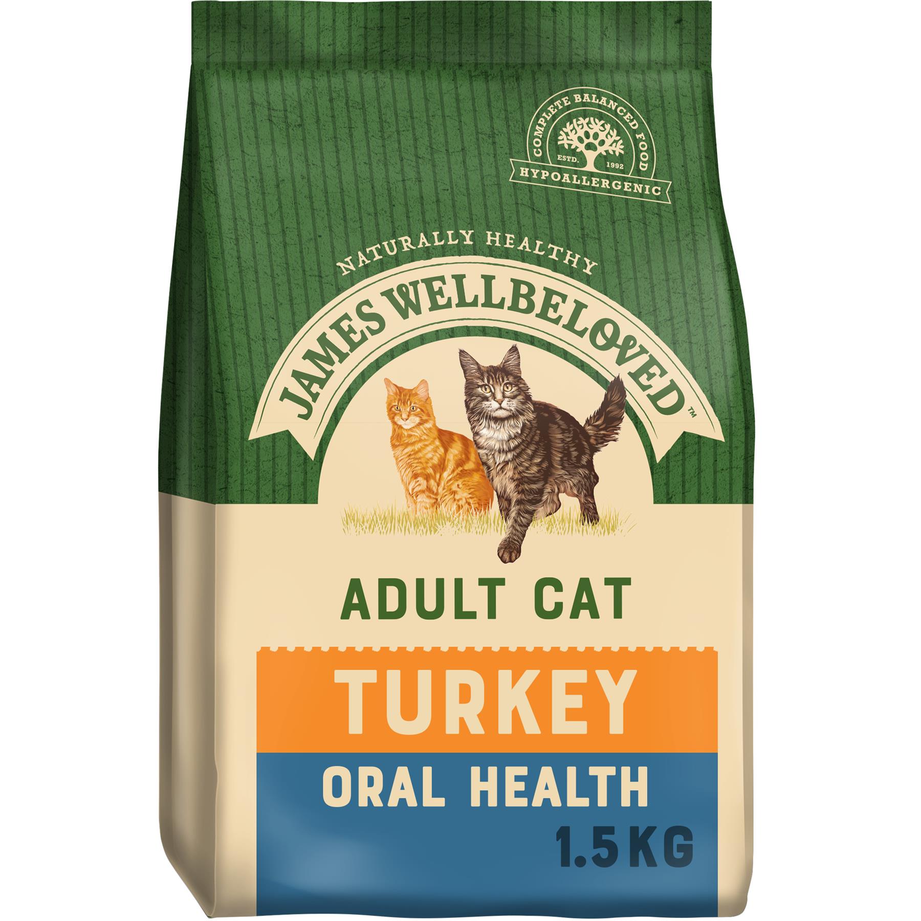 1.5kg James Wellbeloved Oral Health Adult Dry Cat Food Biscuits Turkey