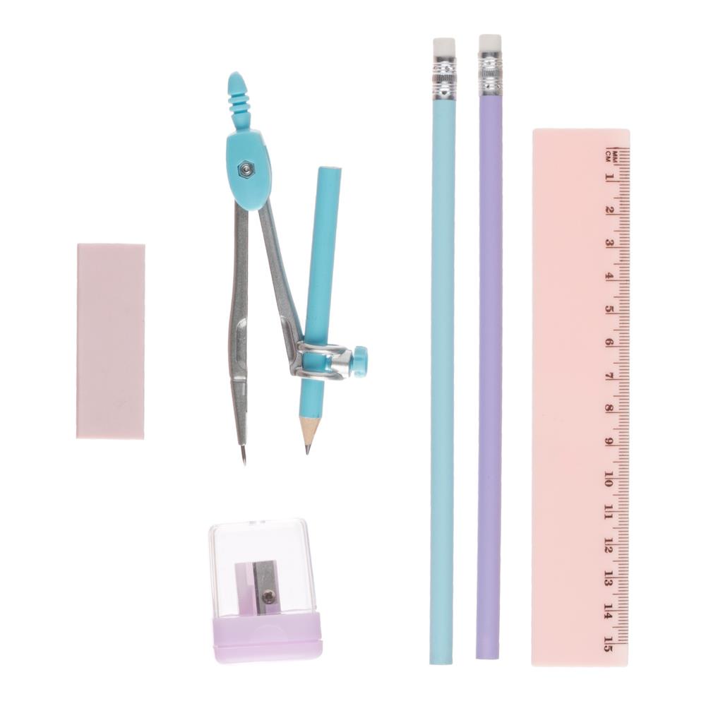 WHSmith Pastel Stationery Pouch Contains Pencils Ruler Sharpener Eraser