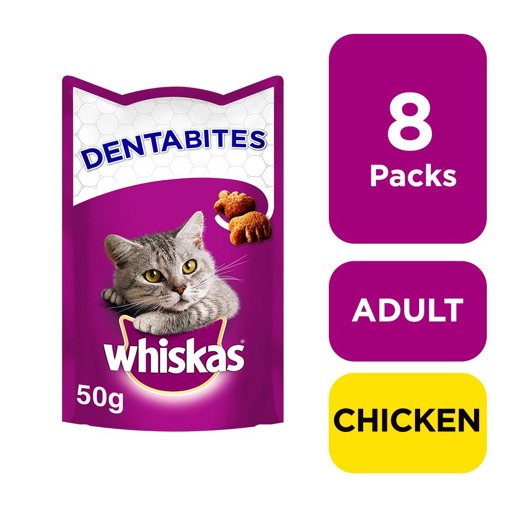 8 x 50g Whiskas Dentabites Dental Cat Treats with Chicken Cat Biscuits