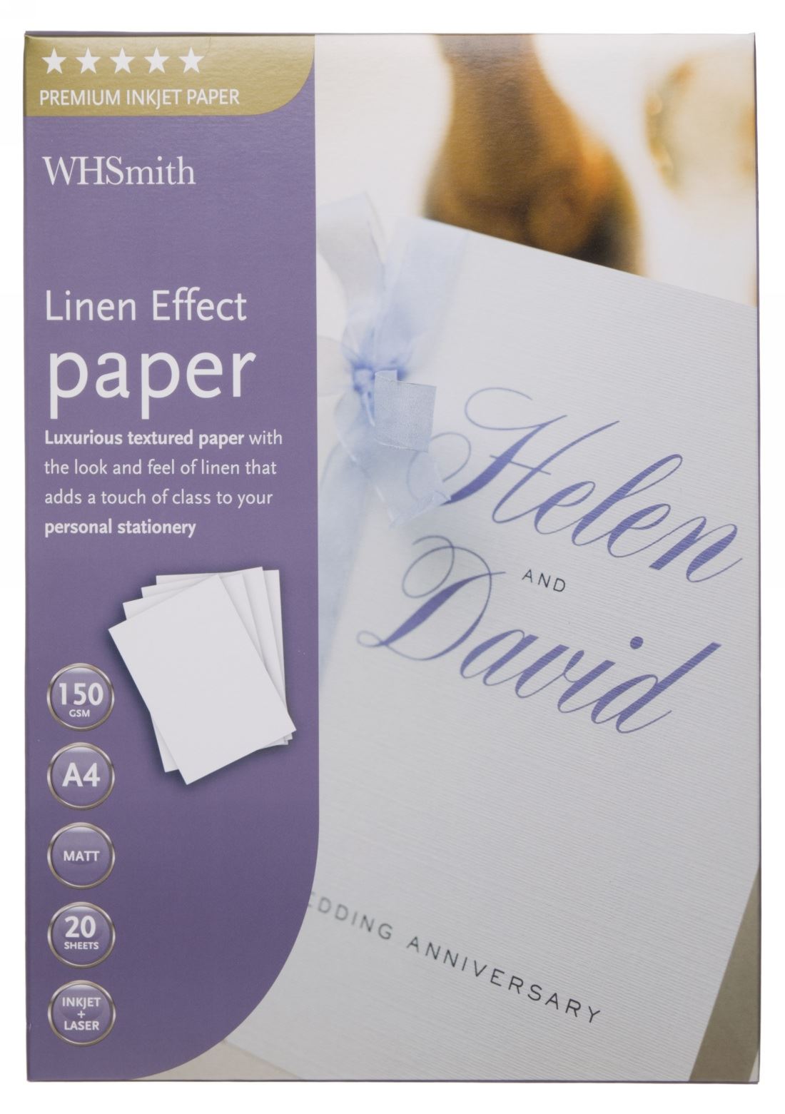 WHSmith A4 Linen Effect Inkjet Paper 20 Sheets Textured Paper 150 GSM
