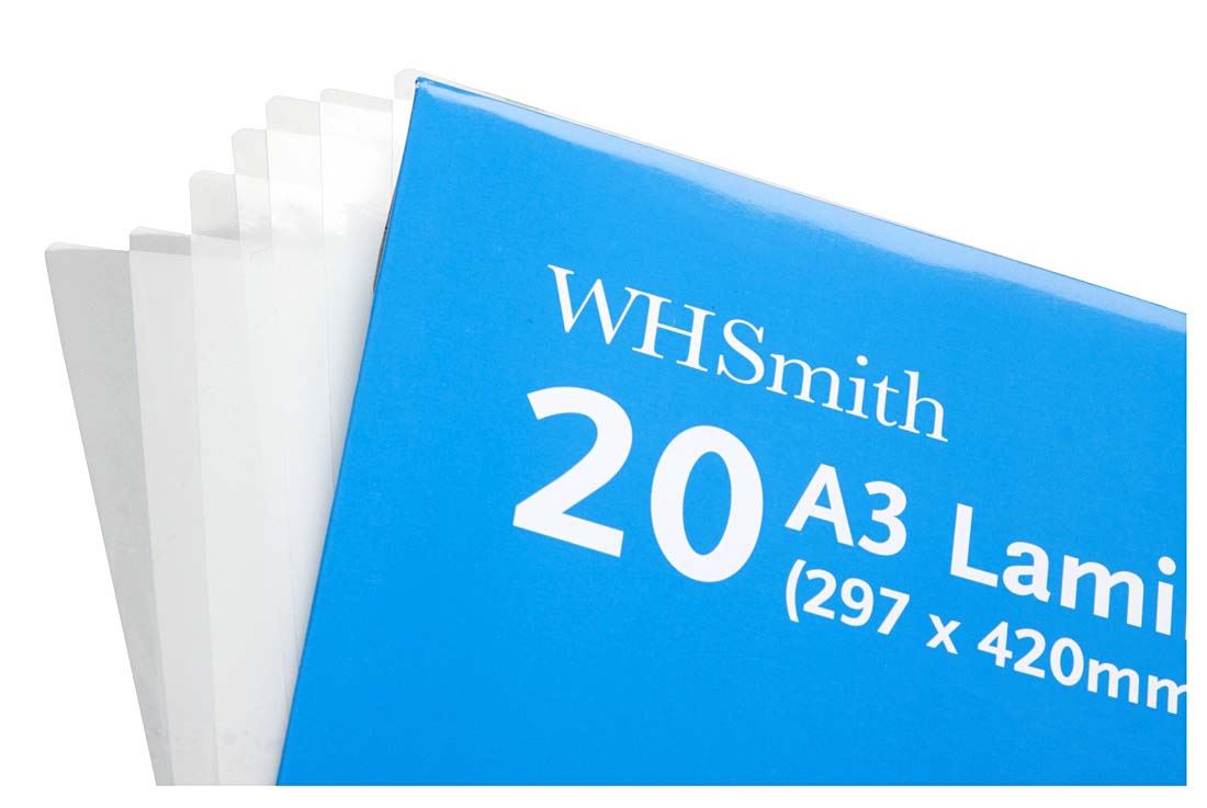 WHSmith A3 Glossy Laminating Pouches 150 Microns Size 297 x 420mm Pack