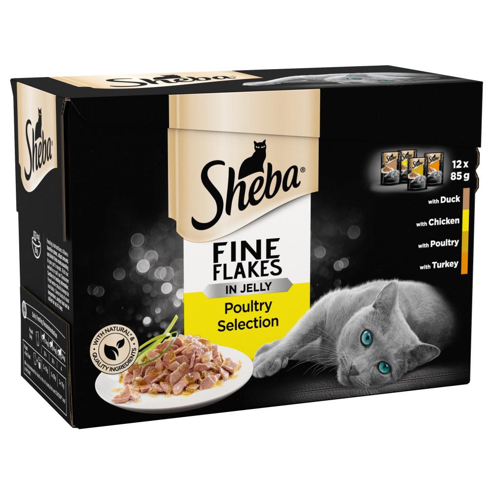 48 x 85g Sheba Fine Flakes Adult Wet Cat Food Pouches Mixed Poultry in