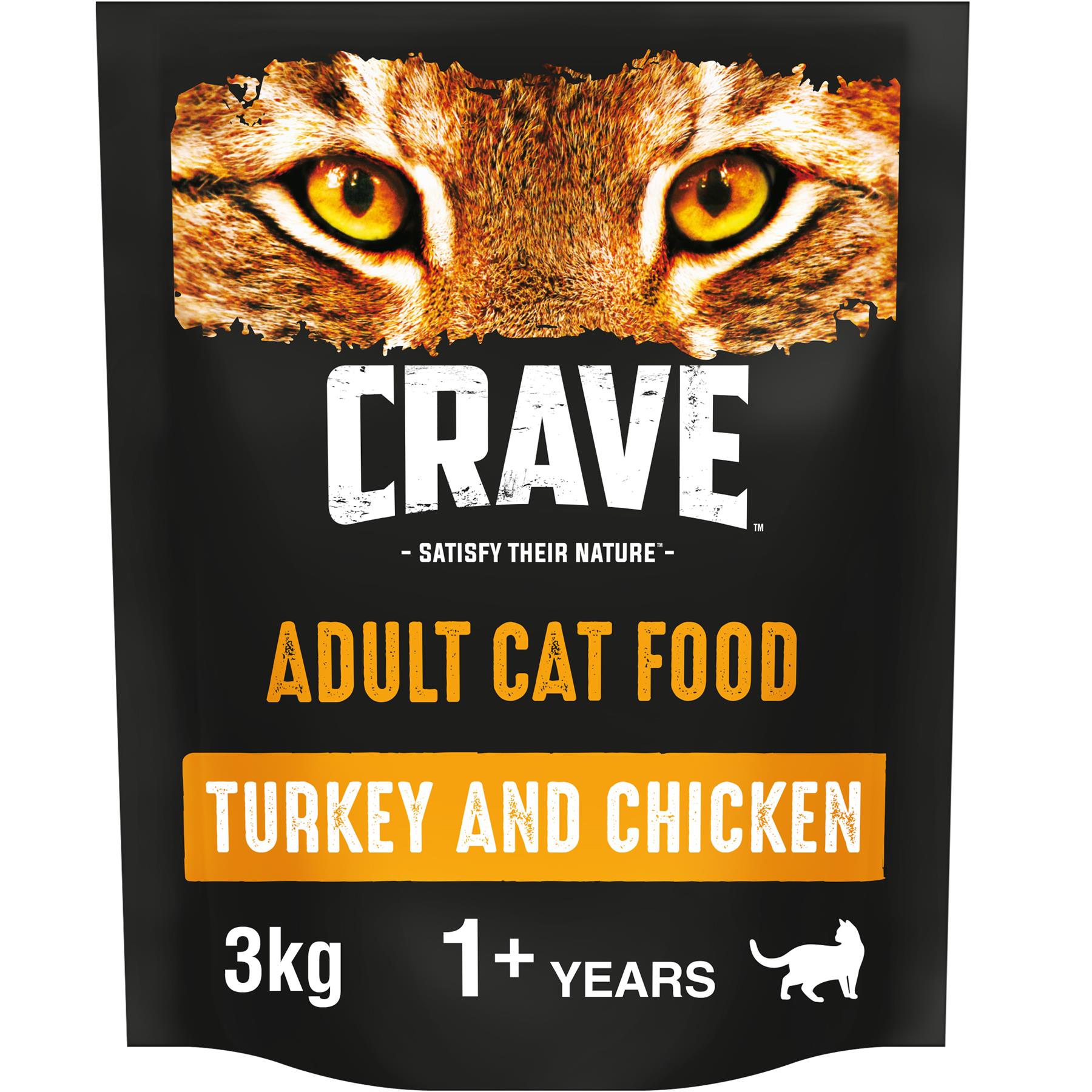 3kg Crave Grain Free Adult Dry Cat Food Turkey & Chicken (4x750g
