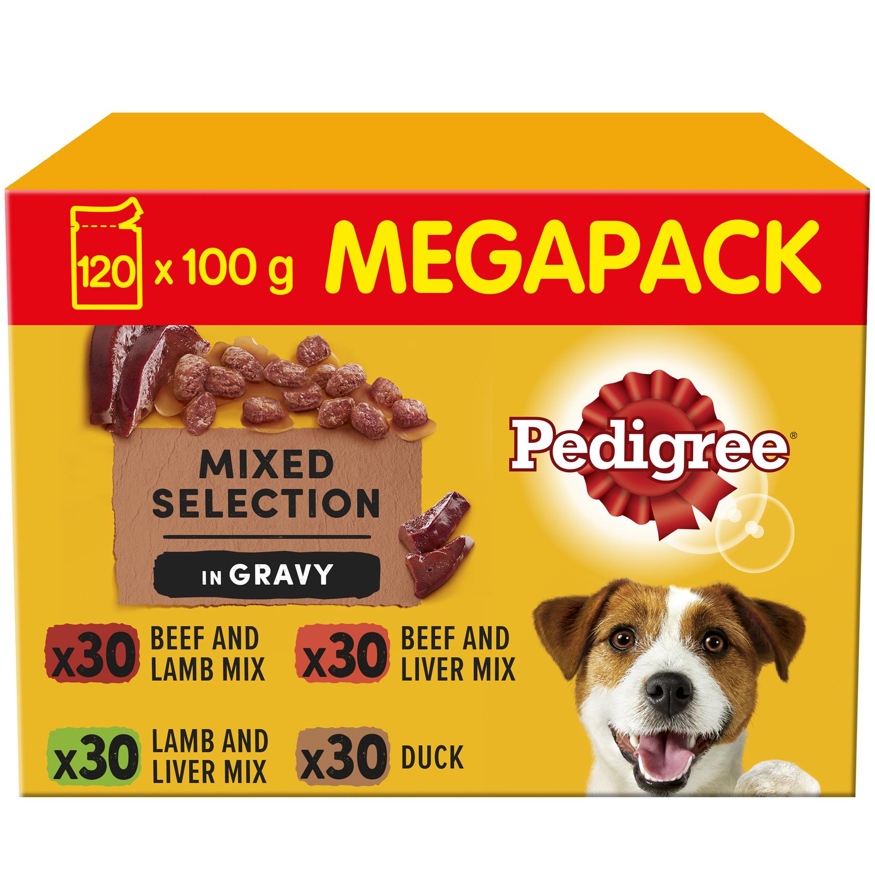 120 x 100g Pedigree Adult Dog Food Pouches Mixed Varieties in Gravy