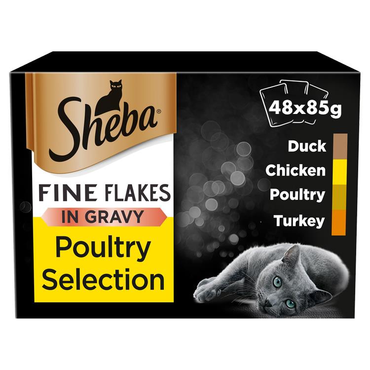 48 x 85g Sheba Fine Flakes Luxury Adult Wet Cat Food Mixed Poultry in