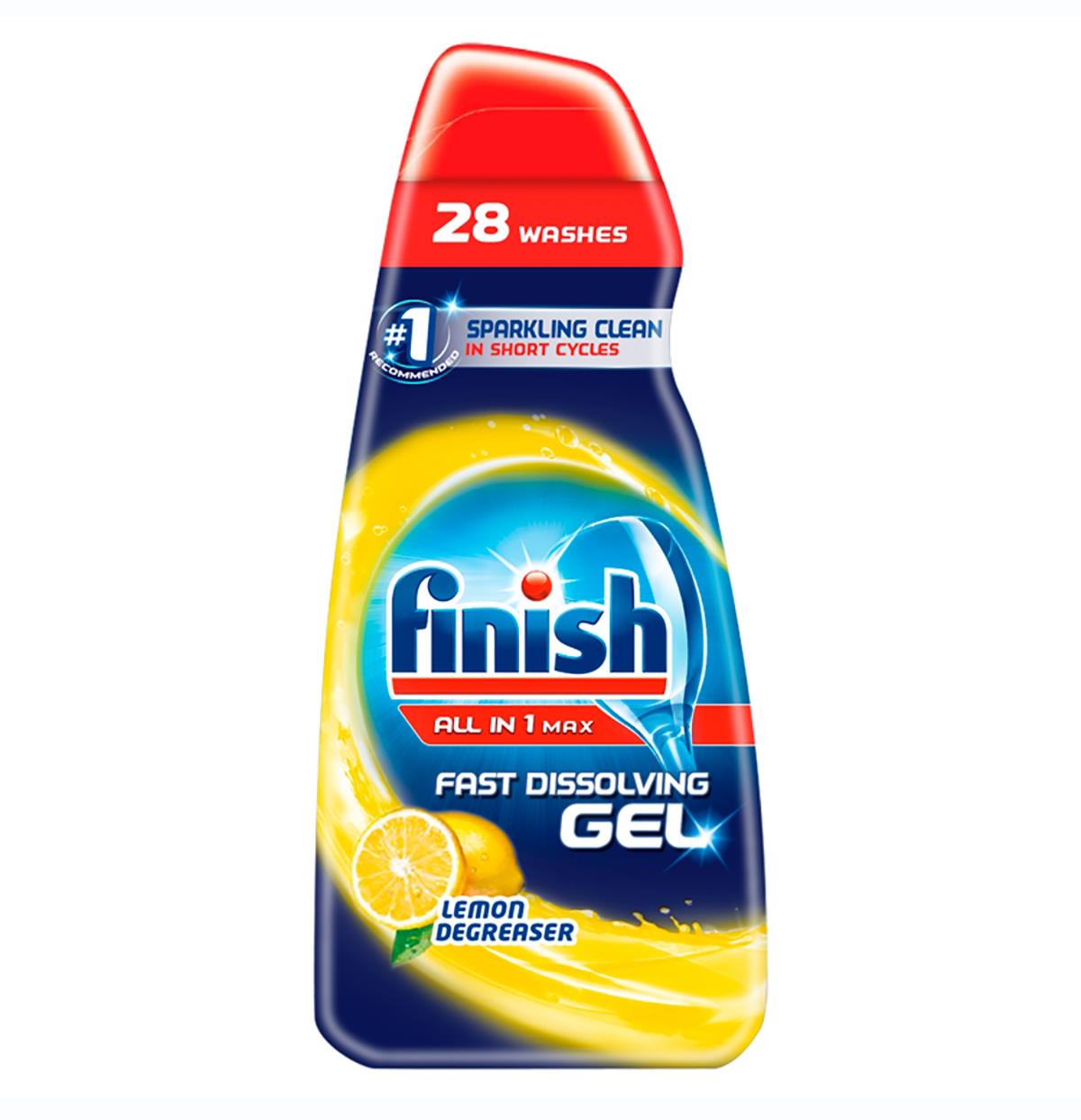 Finish All In One Max Dishwasher Degreaser Fast Dissolving Gel Lemon