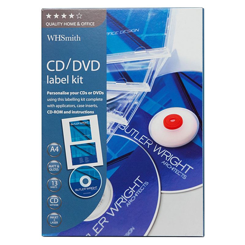 WHSmith CD/DVD A4 Inkjet Label Kit Assorted Matt & Gloss Finish 13